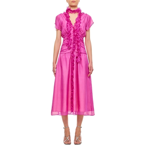 Saks Potts Blaire Silk Dress Pink Midi Jurken