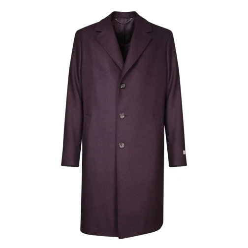 Canali Long Coat With Three-Button Closure Burgundy 