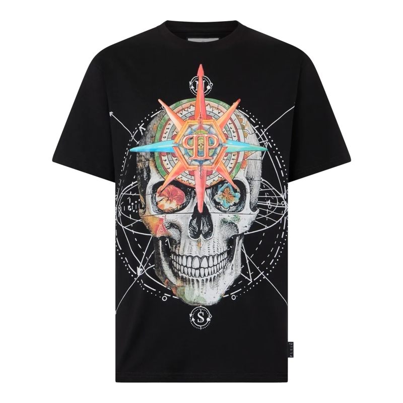Philipp Plein T-Shirt Round Neck T-Shirt Wind Rose Skull schwarz