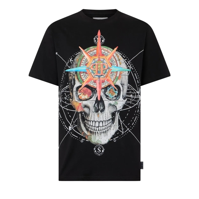 Philipp Plein T-Shirt Round Neck T-Shirt Wind Rose Skull schwarz