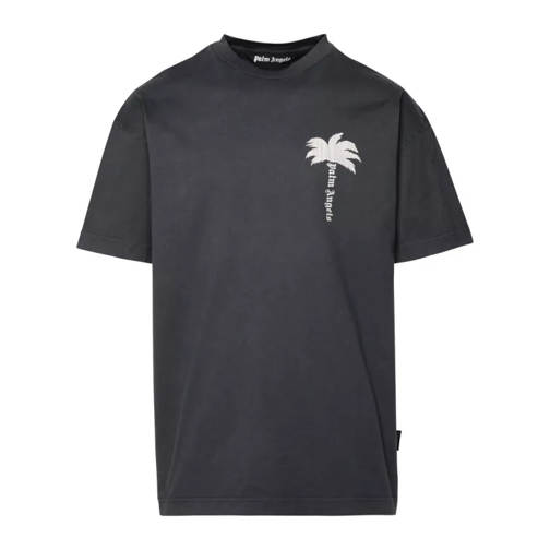 Palm Angels Gray Cotton T-Shirt Black 