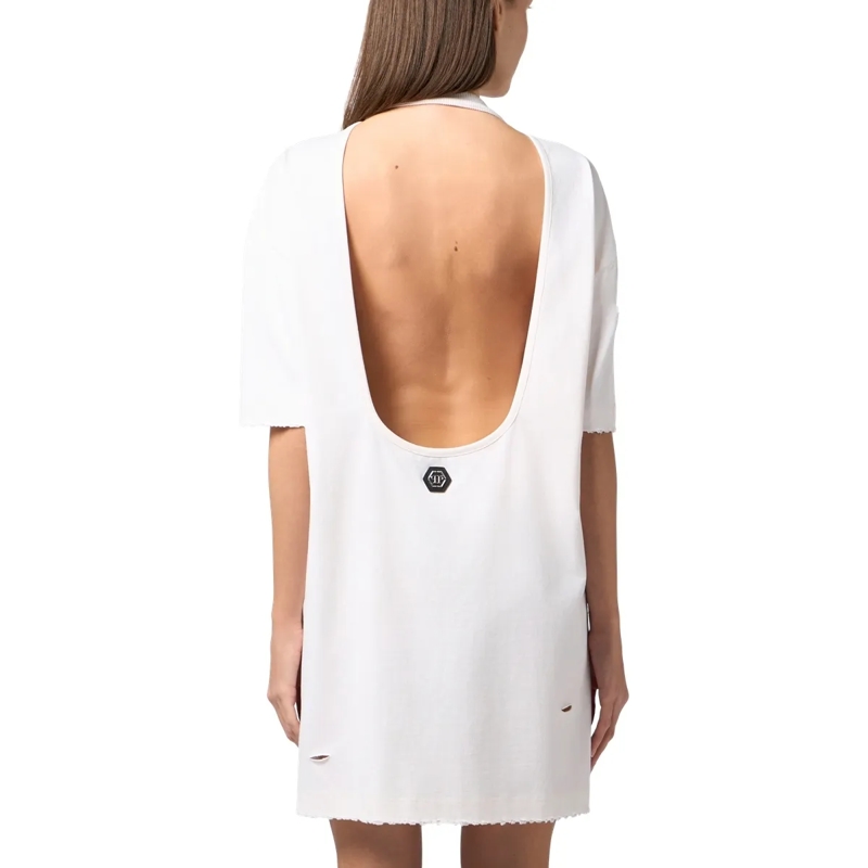 Philipp Plein Midikleid Open Back T-Shirt Mini Dress Tennis Club weiss(Image 2)