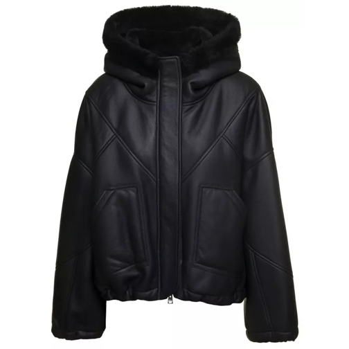 Blancha Black Cropped Hooded Shearling Jacket In Merino Black 