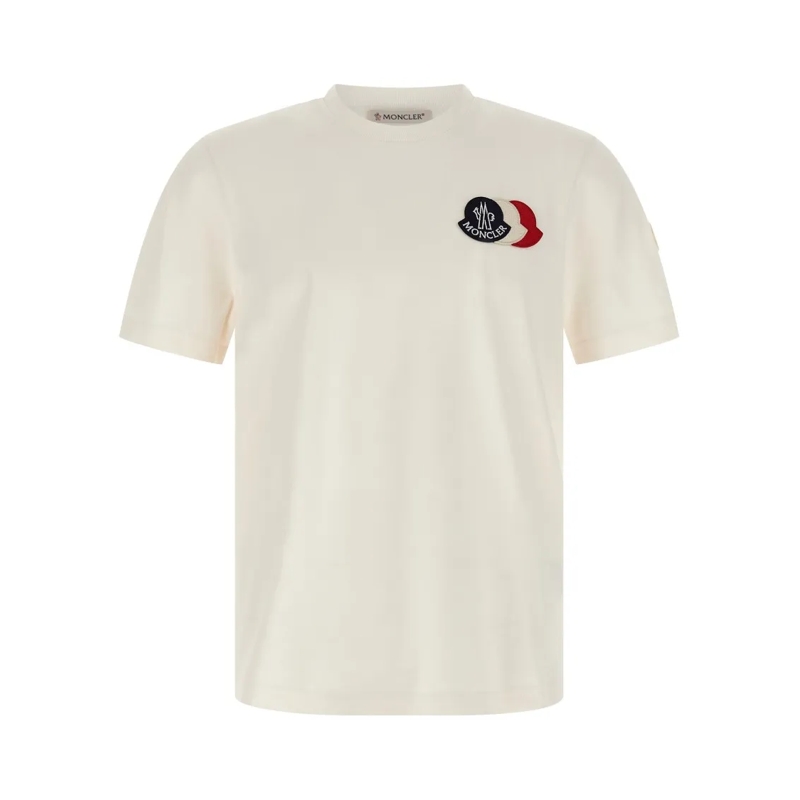 Moncler T-Shirt Front Tricolor Logo Patch Moncler T-Shirt Neutrals