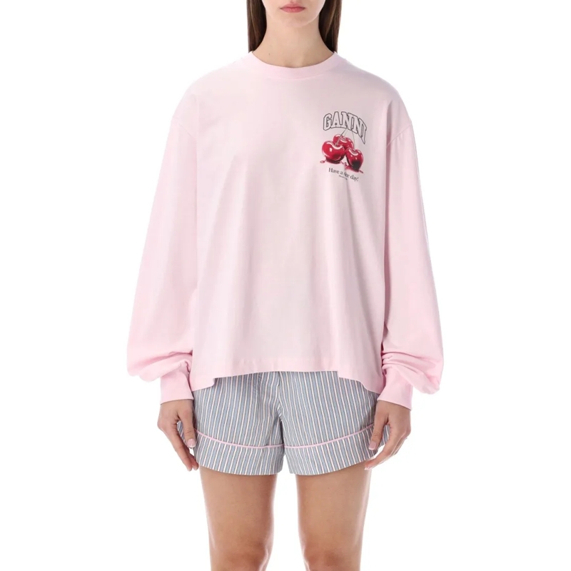 GANNI Haut à manches longues Pink Cherry Long-Sleeve T-Shirt Pink