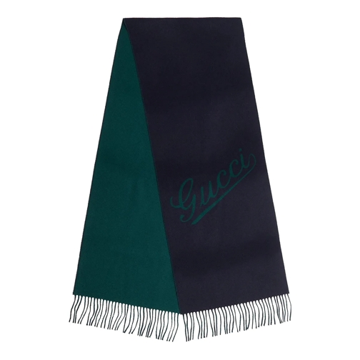 Gucci Wool Scarf Logo Jacquard Scarf Navy Blue