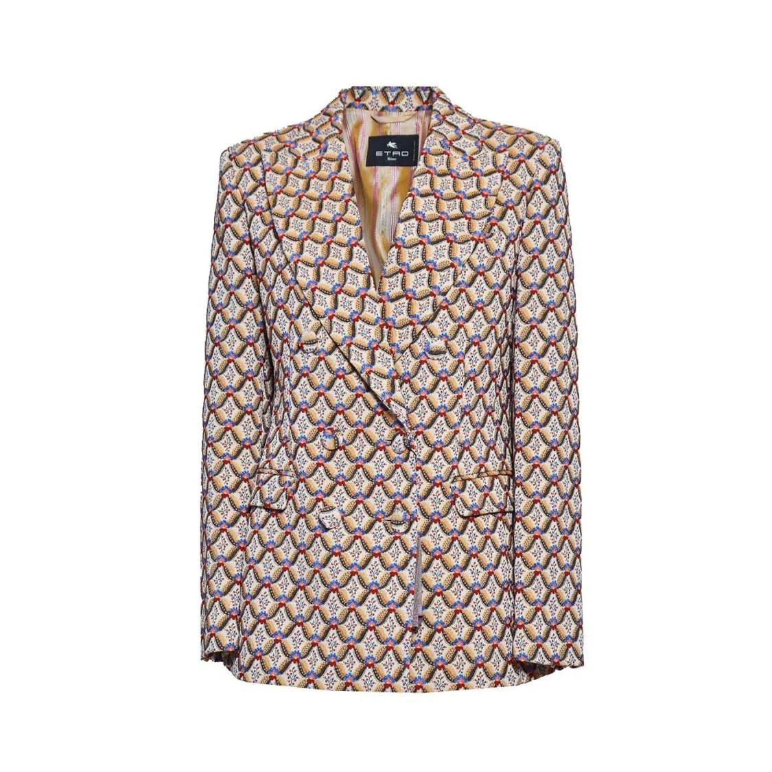 Thumbnail - Etro - Jacquard Double Breasted Blazer Multicolored Tie P - Größe 46 - bunt