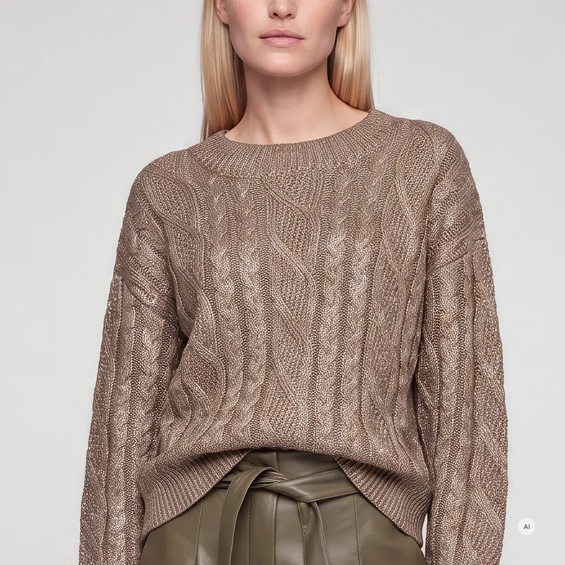 Marc Aurel Pullover Pullover- Folienbeschicktung- Rippenabschlüsse beige(Image 3)