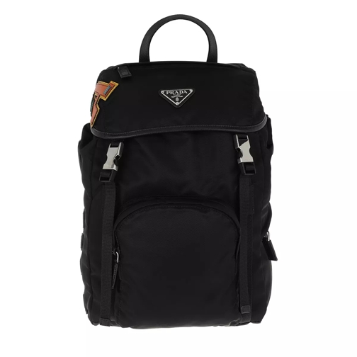 Prada Fabric Backpack With Logo Black Ryggsäck