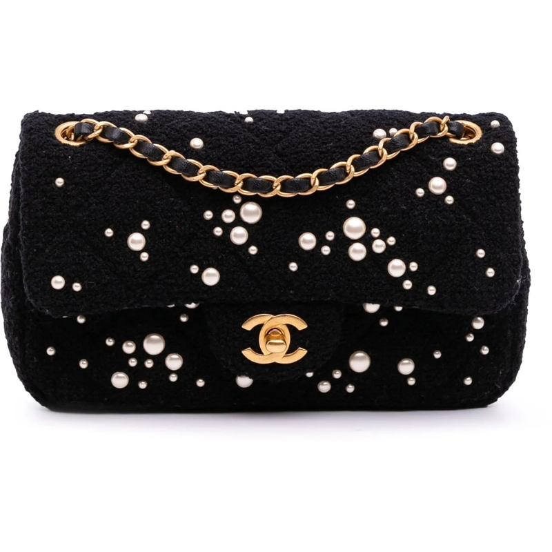 Chanel Sac à bandoulière Small Tweed Pearl Cosmos Flap schwarz