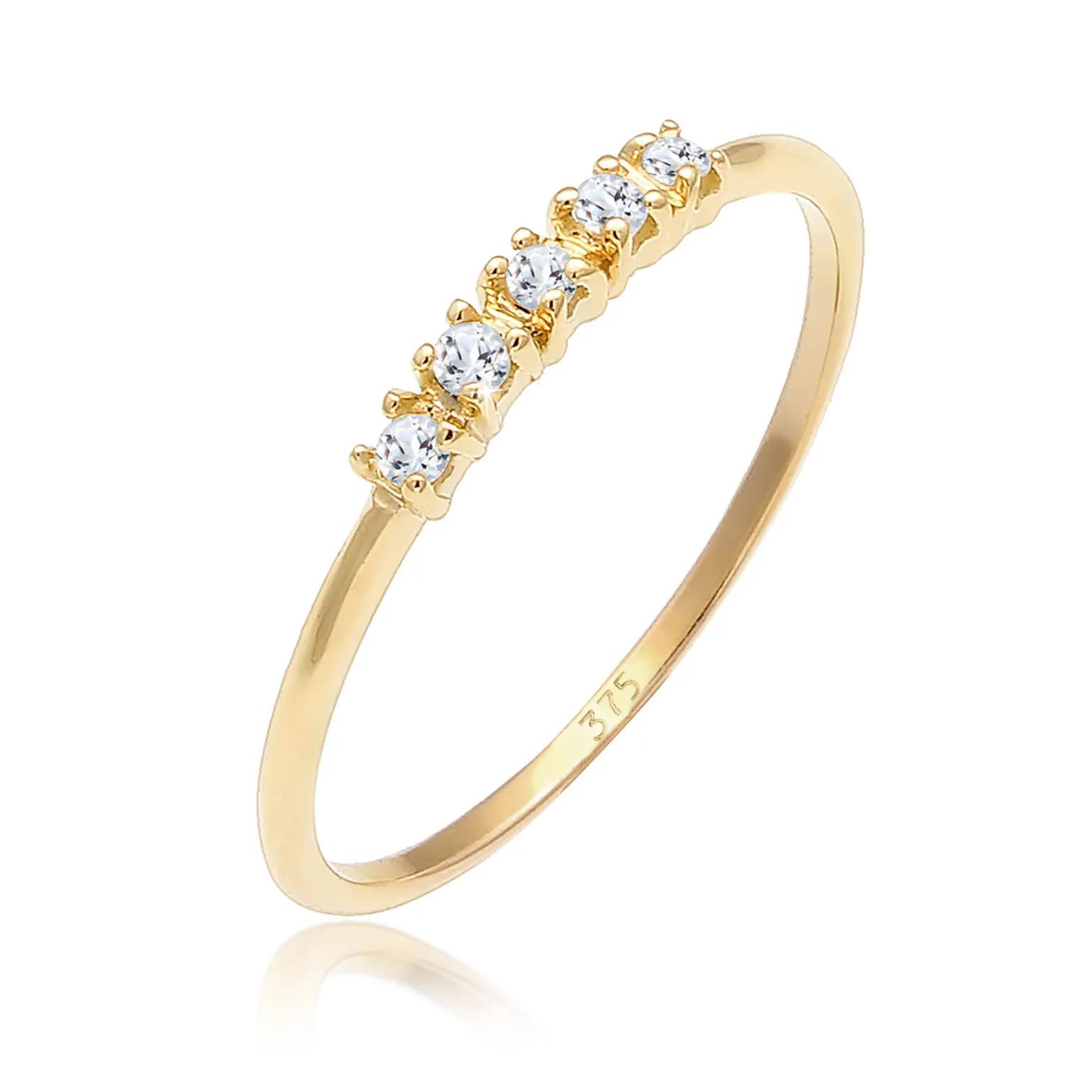 Elli Ringe - Ring Microsetting Topas Edelstein Valentin 375 Gel - Gr. 52 MM - in Gold - für Damen