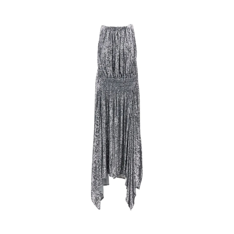 Paco Rabanne  Maxi Dress With Hem And Textured Finish Silver