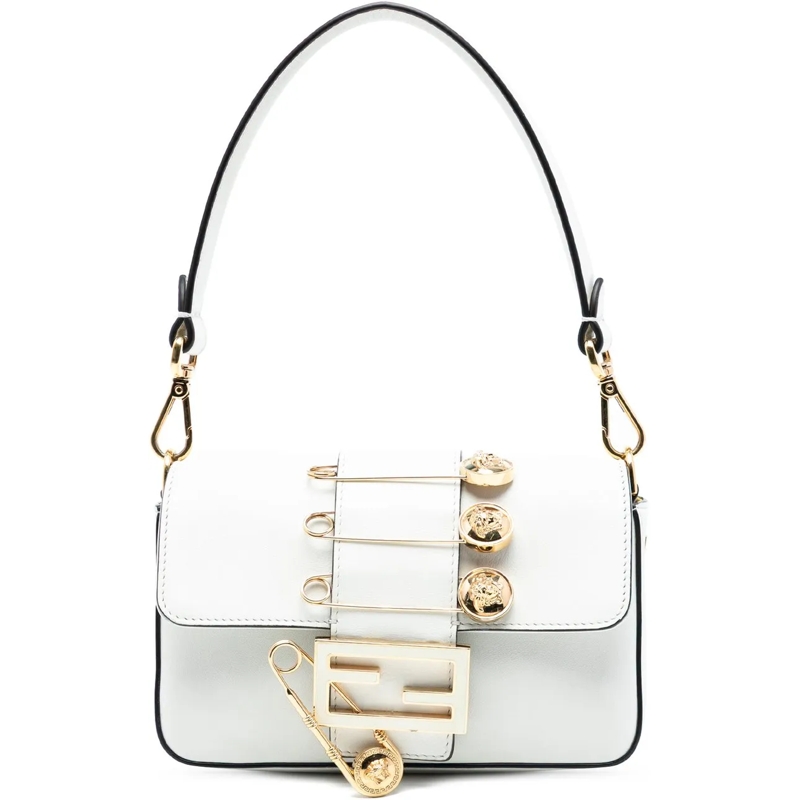 Fendi Schultertasche Versace Vitello Seta Fendace Mini Brooch Baguette  weiß