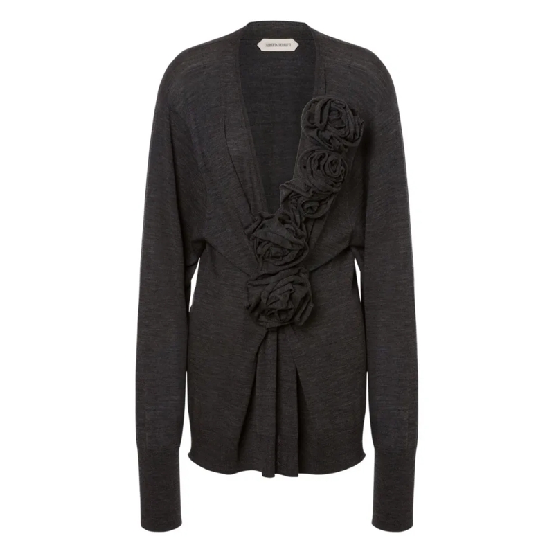 Alberta Ferretti Trui Dark Grey Merino Wool Sweater Black