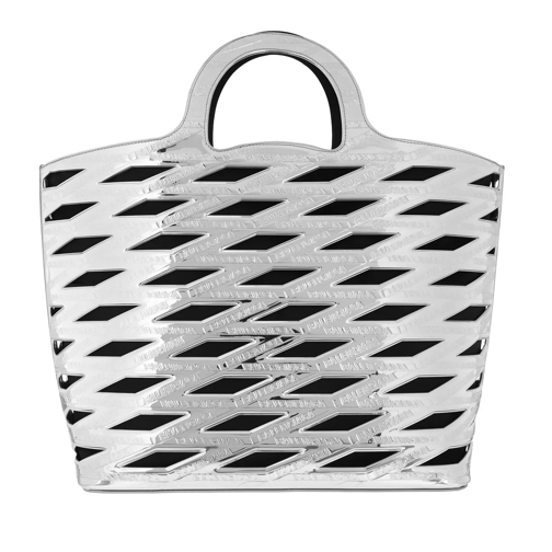 Balenciaga Logo Embossed Cutout Basket Tote Bag Silver/Shiny Black Rymlig shoppingväska