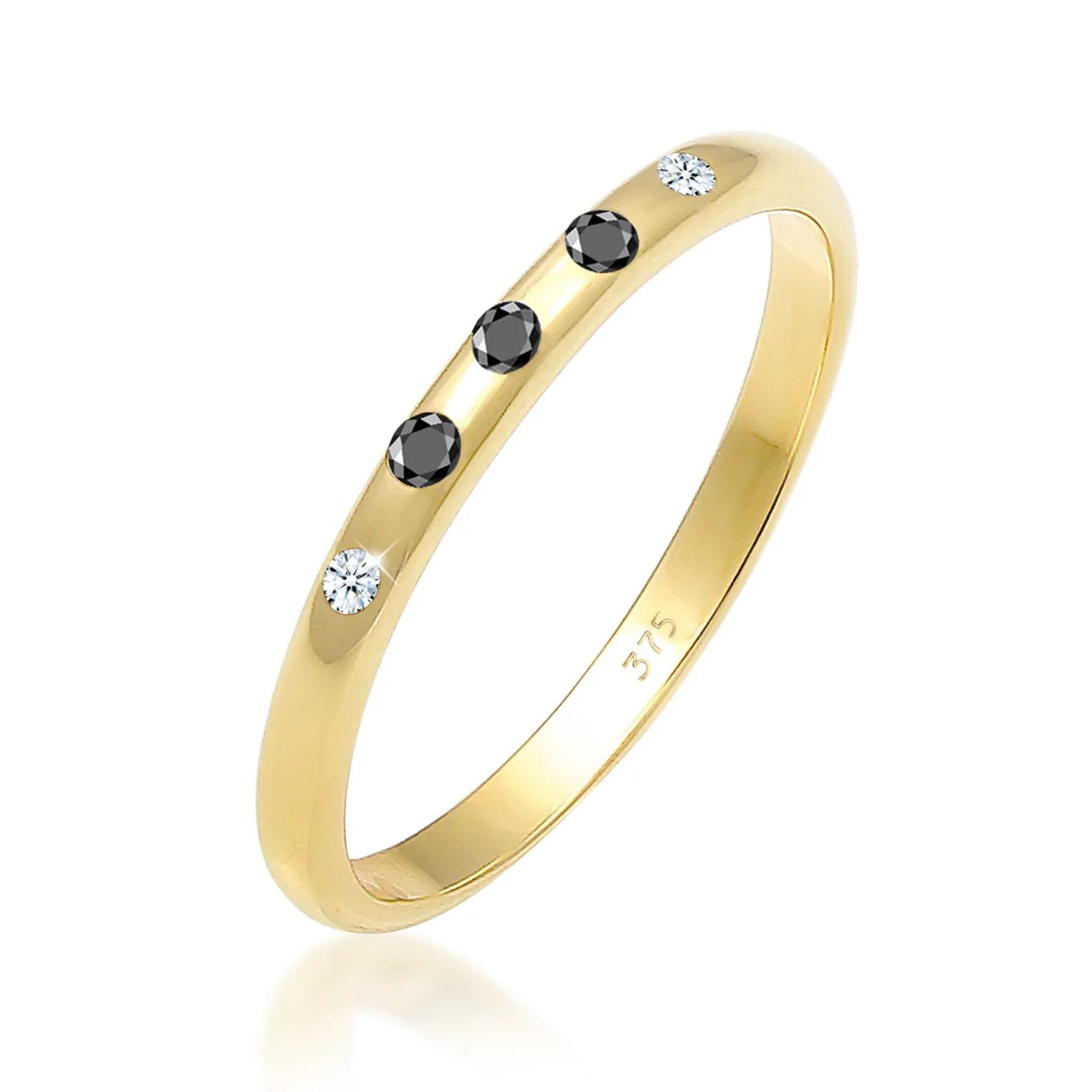 Elli Ringe - Ring Bandring Weiß Schwarz Diamant (0.075 ct) 375 - Gr. 52 MM - in Gold - für Damen