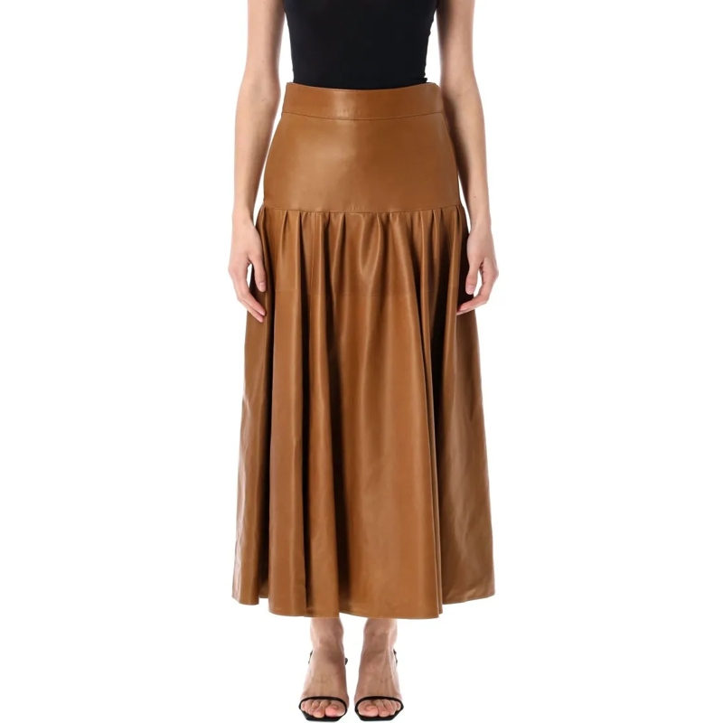 Saint Laurent Leren rok Long Lambskin Skirt Brown