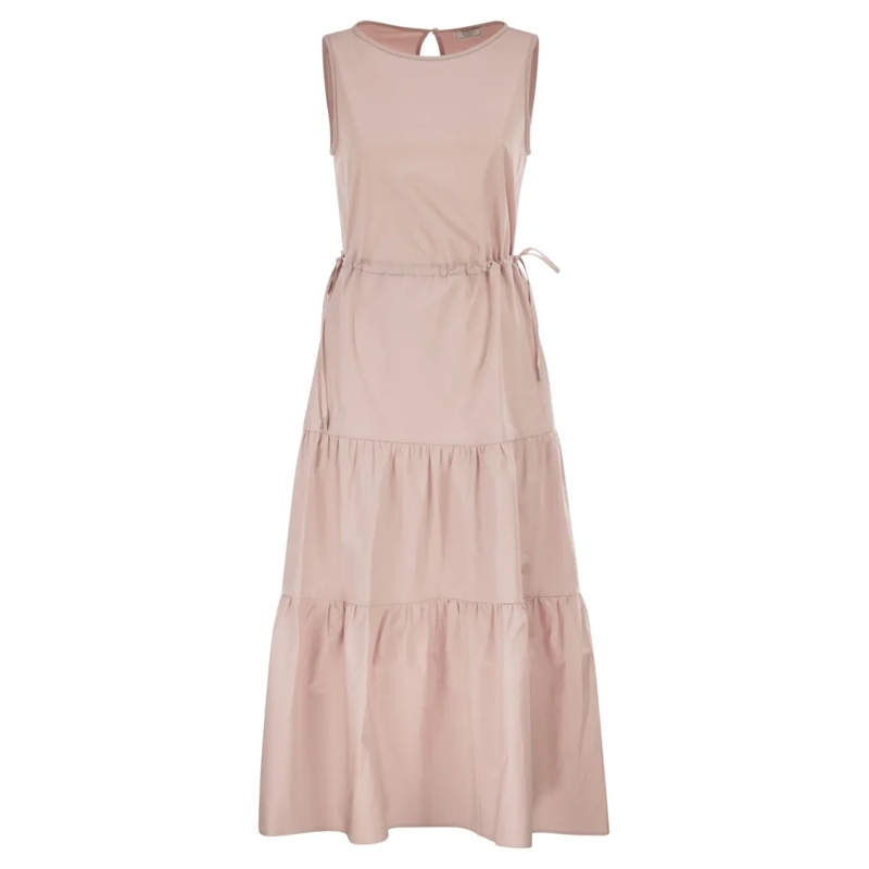 Peserico Midi-jurk Sleeveless Midi Dress In Stretch Cotton Pink