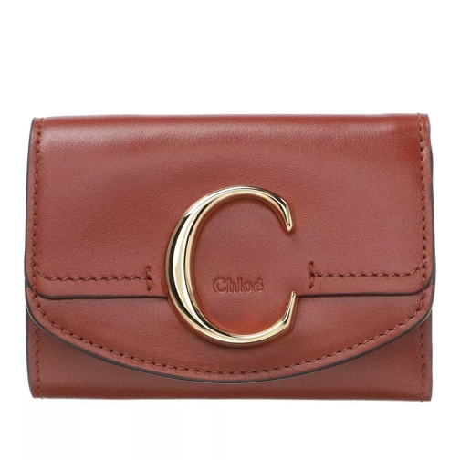 Chloé C Folding Wallet Leather Sepia Brown Portafoglio con patta