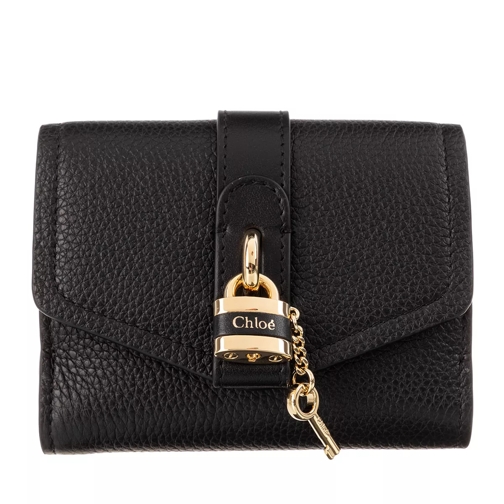 Chloé Aby Tri-Fold Wallet Calf Leather Black Vikbar plånbok
