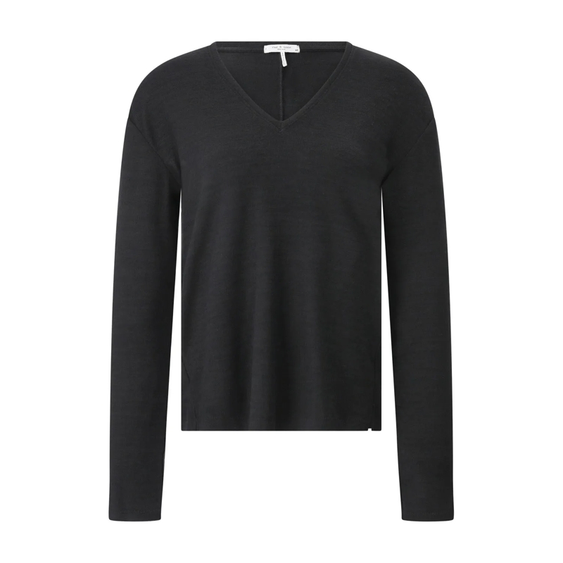 Rag & Bone T-shirt Langarmshirt mit V-Ausschnitt Schwarz