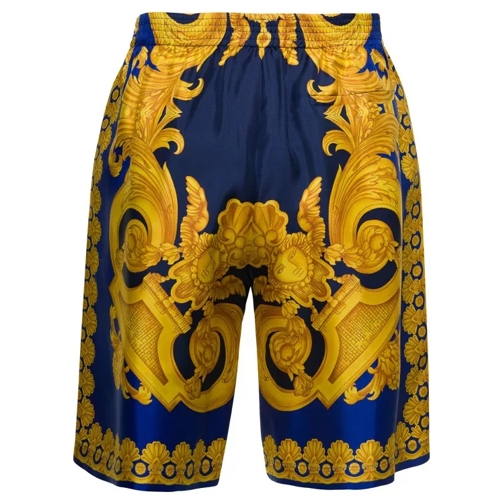 Versace Blue And Gold Shorts With All-Over Barrocco Print  Blue Shorts