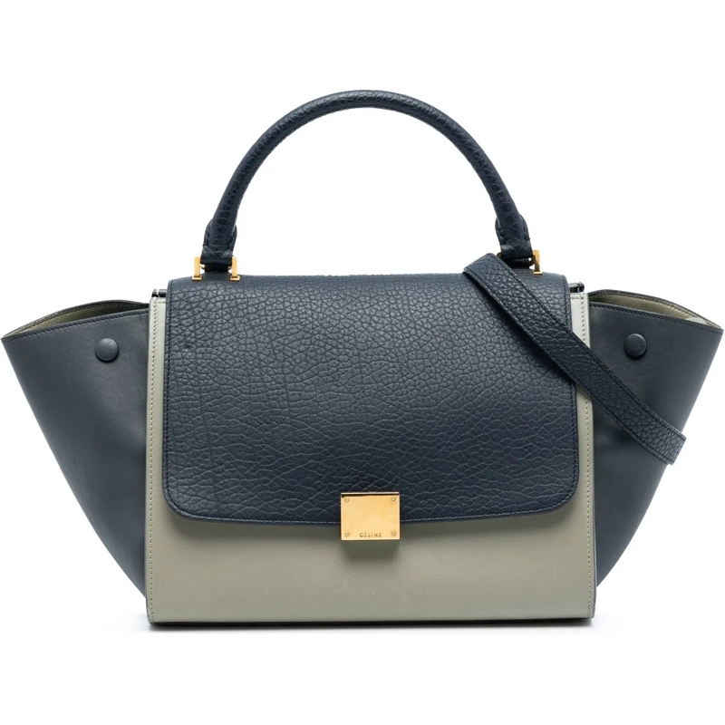 Celine Schultertasche Medium Tricolor Trapeze Satchel blau