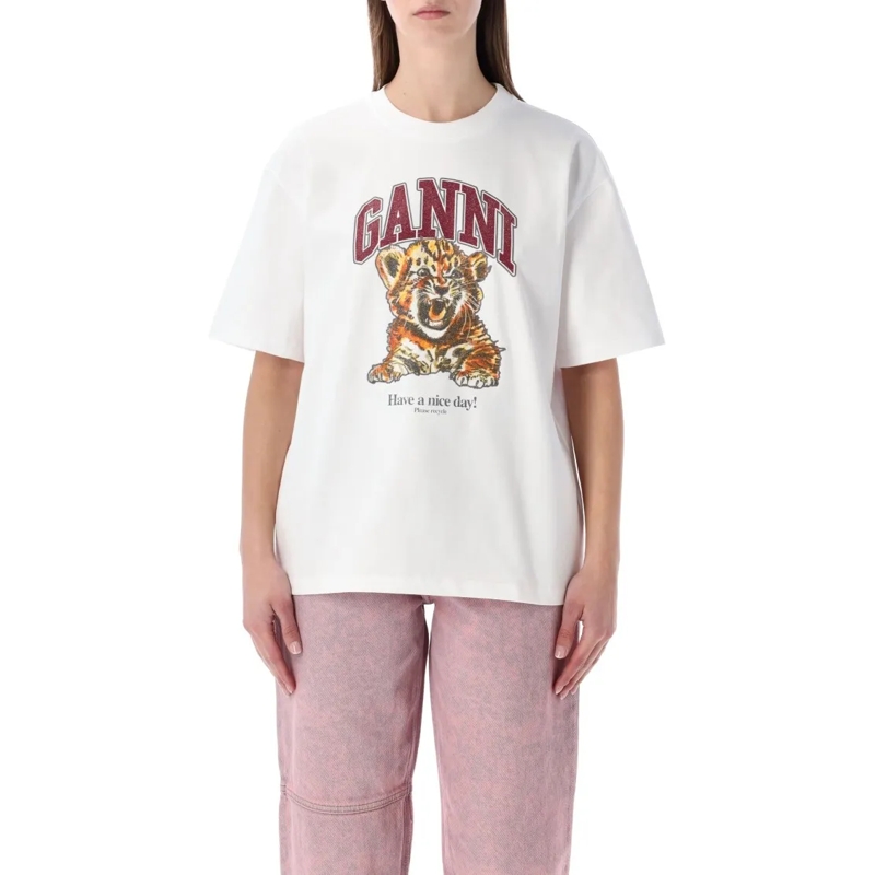 GANNI T-shirt Beaded Tiger T-Shirt White