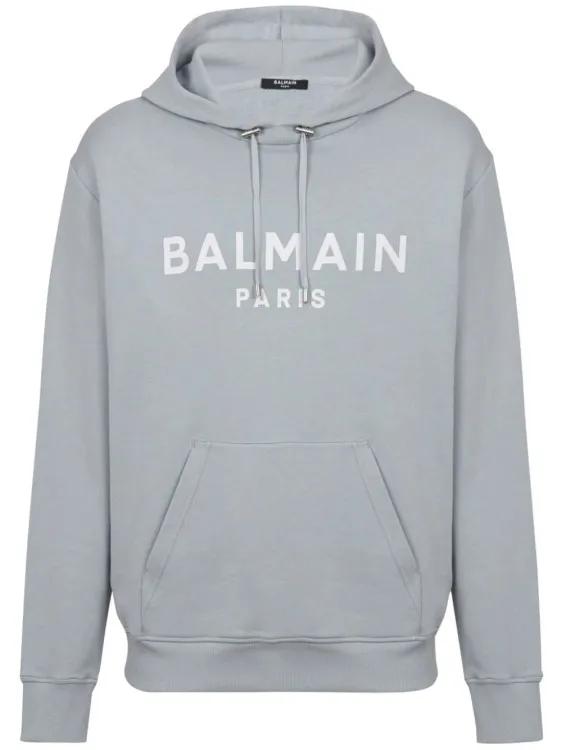 Balmain - Logo-Print Cotton Hoodie - Größe XXL - grau