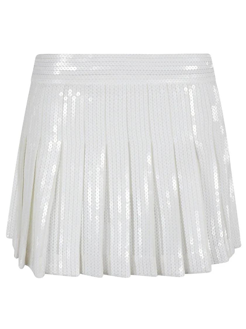 P.A.R.O.S.H. - White Sequin Pleated Skirt With Concealed Side Zip - Größe S - weiß