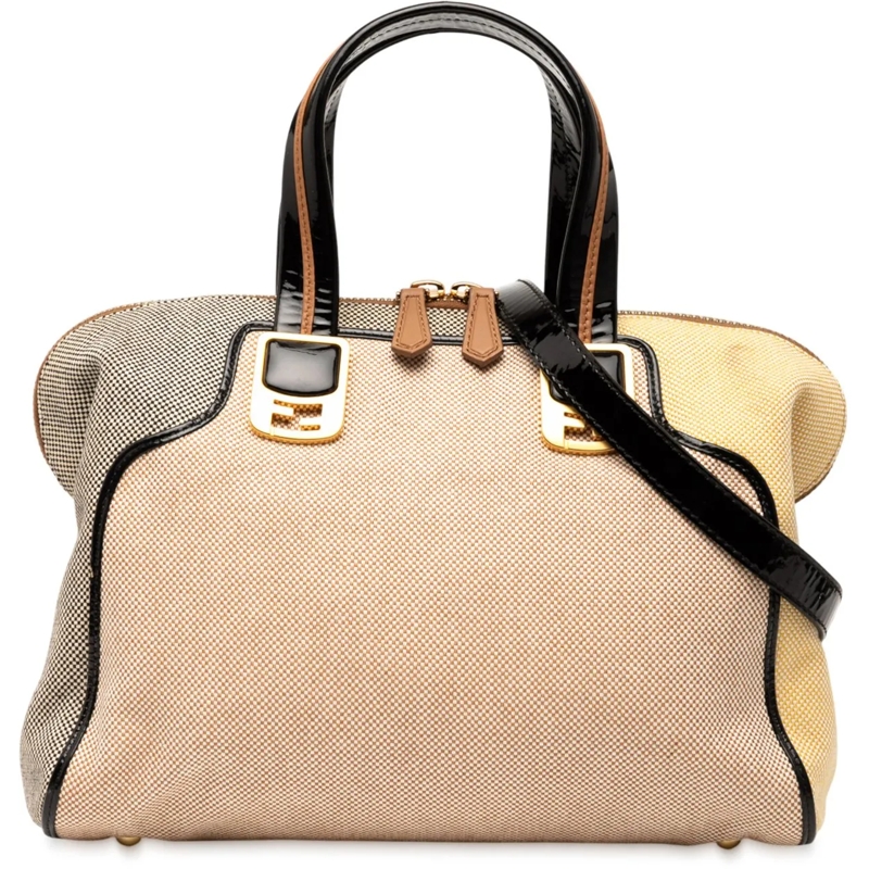 Fendi Schultertasche Small Canvas Colorblock Chameleon Satchel braun