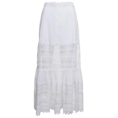 Charo Ruiz Ibiza Viola' White Flounced Skirt With Lace Inserts In C White 