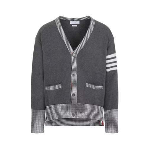 Thom Browne Medium Grey Cotton Hector Icon Intarsia V Neck Car Grey 