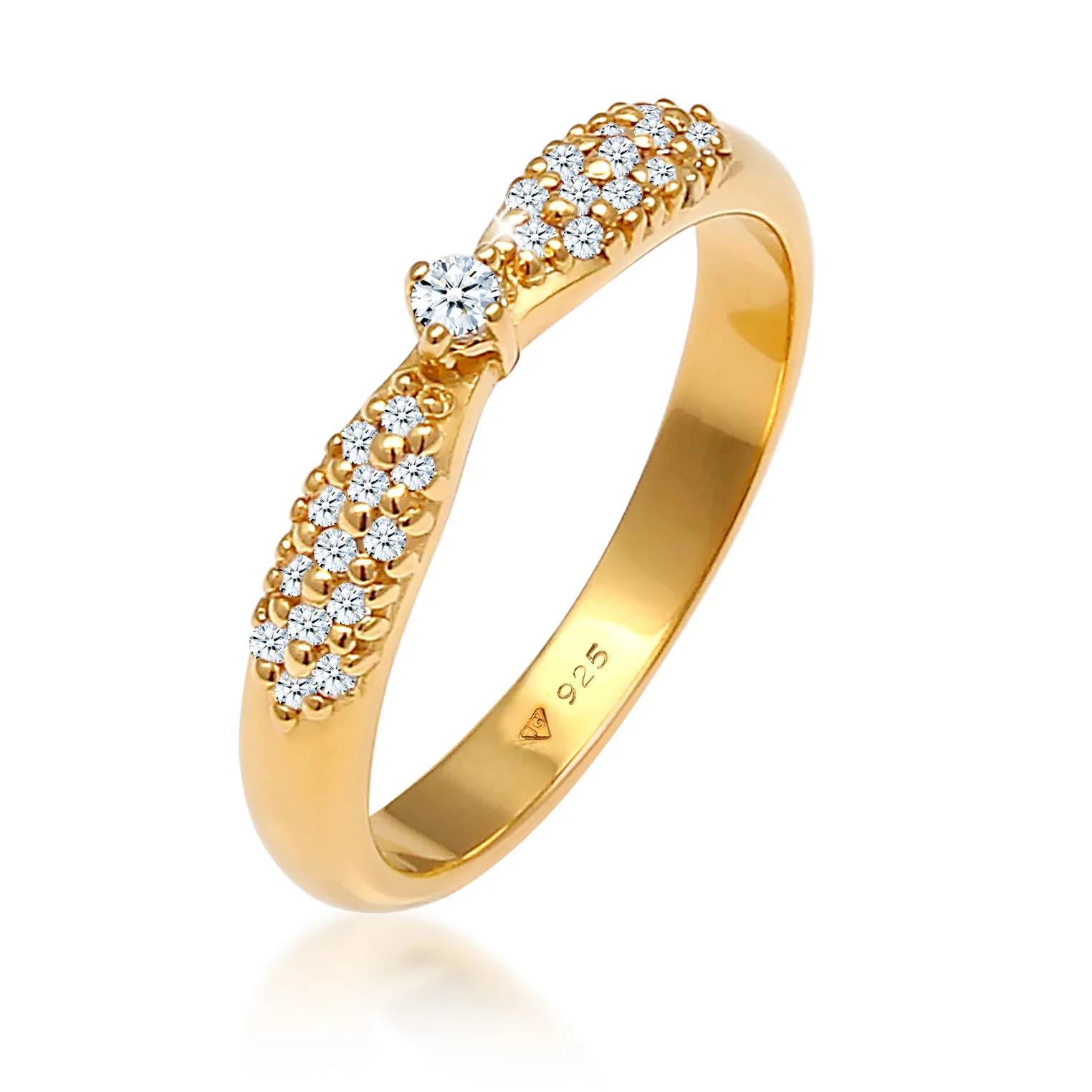 Elli Ringe - Ring Verlobung Glamour Diamant (0.16 ct) 925 Silbe - Gr. 52 MM - in Gold - für Damen