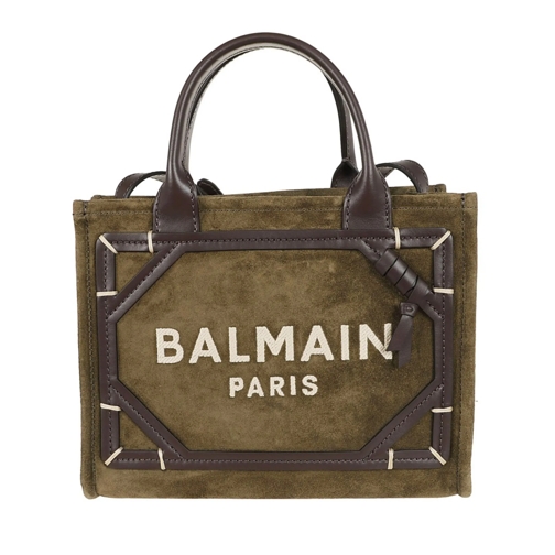 Balmain Schultertasche B-Army Shopper Small-Suede Leather&Logo Green