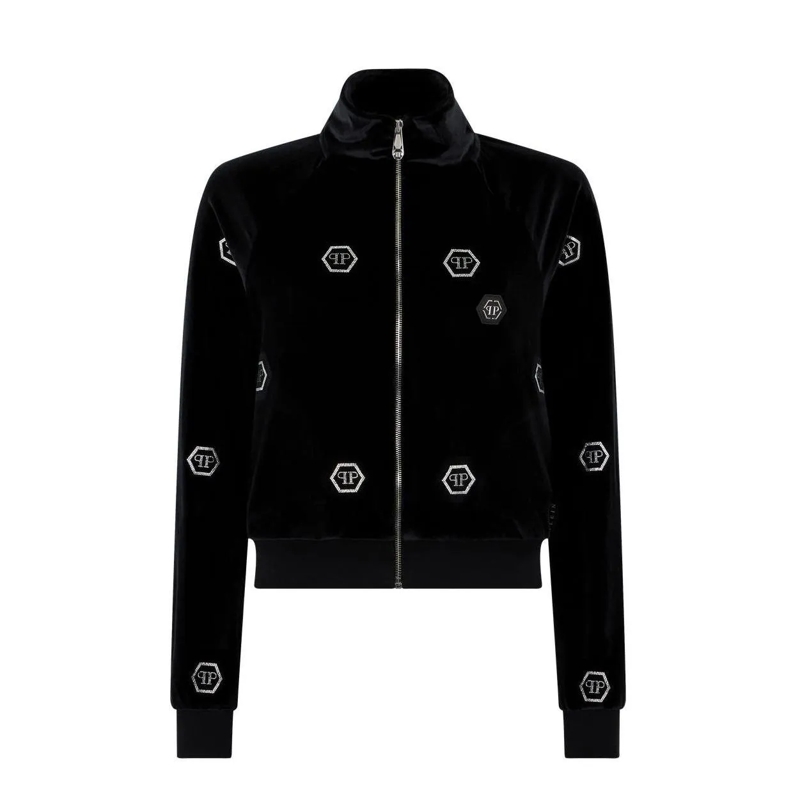 Philipp Plein Blouson Chenille Tracksuit Jacket Mini Monogram Crystal Mo schwarz