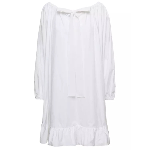 Patou Mini White Frill Dress With Bow Detail In Cotton White 