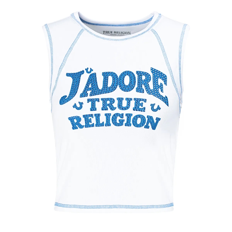 True Religion Top - Tank Top- Abgerundeter Saum- Gerippte Textur- weiss