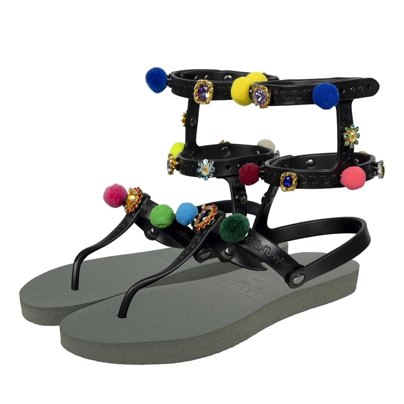 UZURII Flip Flops Zehentrenner Mondriaan Colorful Black dunkel-grün