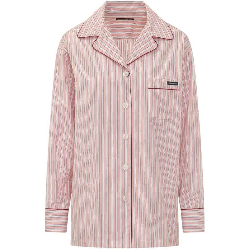 Dolce&Gabbana Bluse Camicia a Righe con Colletto e Tasca rose