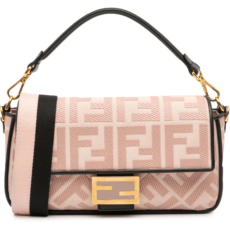 Fendi Schultertasche Zucca Embroidered Canvas Baguette Satchel rose
