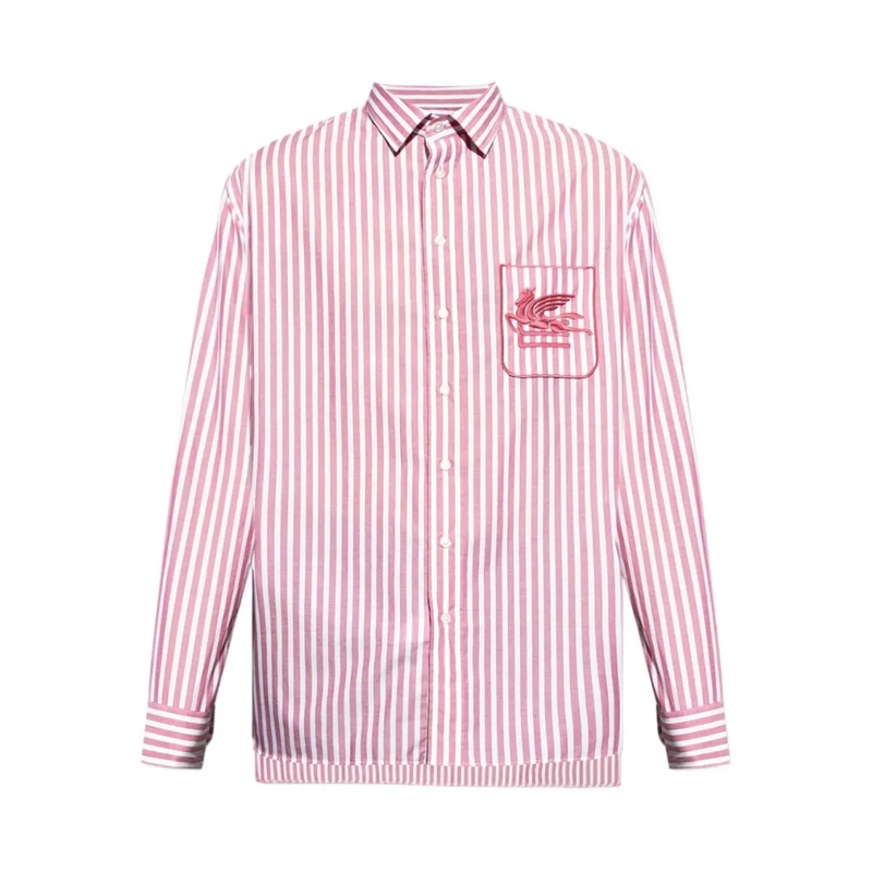 Etro Overhemd Vertical Red And White Striped Shirt Pink