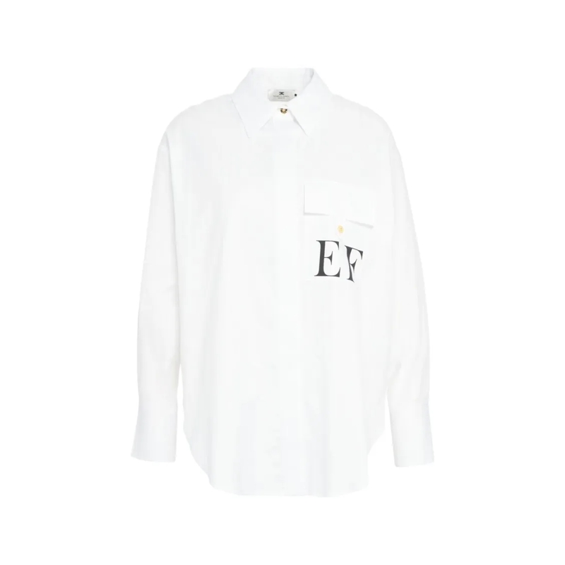 Elisabetta Franchi Overhemd Oversized Shirt With Iconic Logo Print White