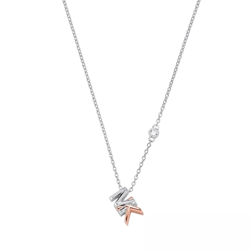 Michael Kors Mott Logo Pendant Necklace Sterling Silver Two-Tone Collana media