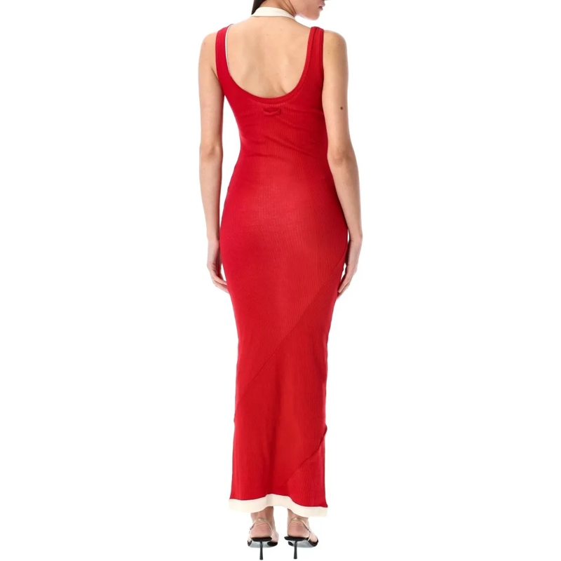 Jean Paul Gaultier  Sculpted Long Dress With Unique Shoulder Detail Red