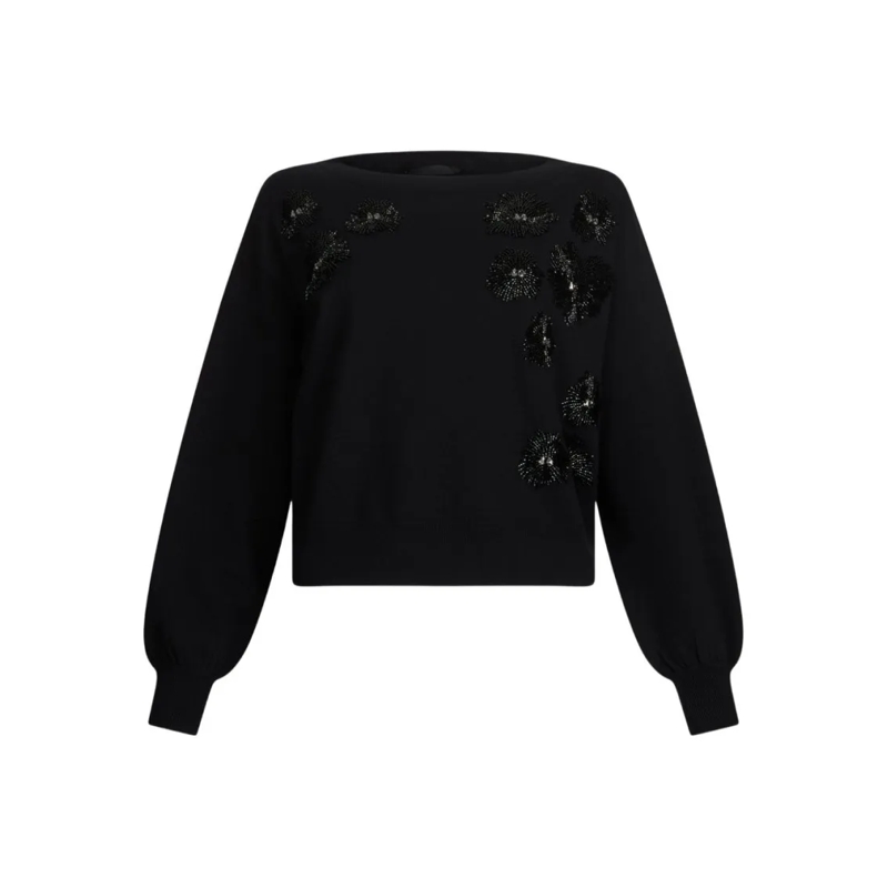 LIU JO Pull Relaxed-Fit Black Sweater With Floral Embellishmen Black