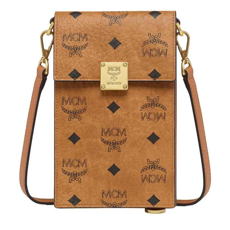MCM Phone Sleeve Aren Visetos Lanyard Fff Co Cognac