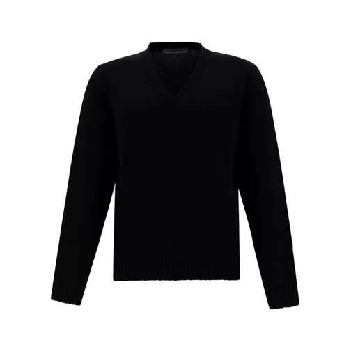 Gaudenzi Black Sweater With V Neck And Ribbed Trims In Wool Black 