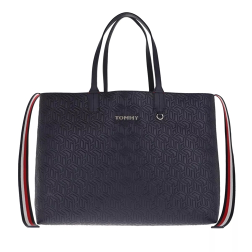 Tommy Hilfiger Iconic Tommy Tote Navy Embossed Monogram Shopping Bag