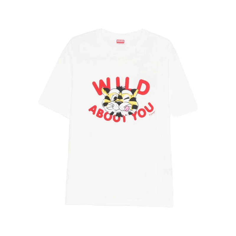 Kenzo T-Shirt Graphic White T-Shirt With Playful Tiger Design White